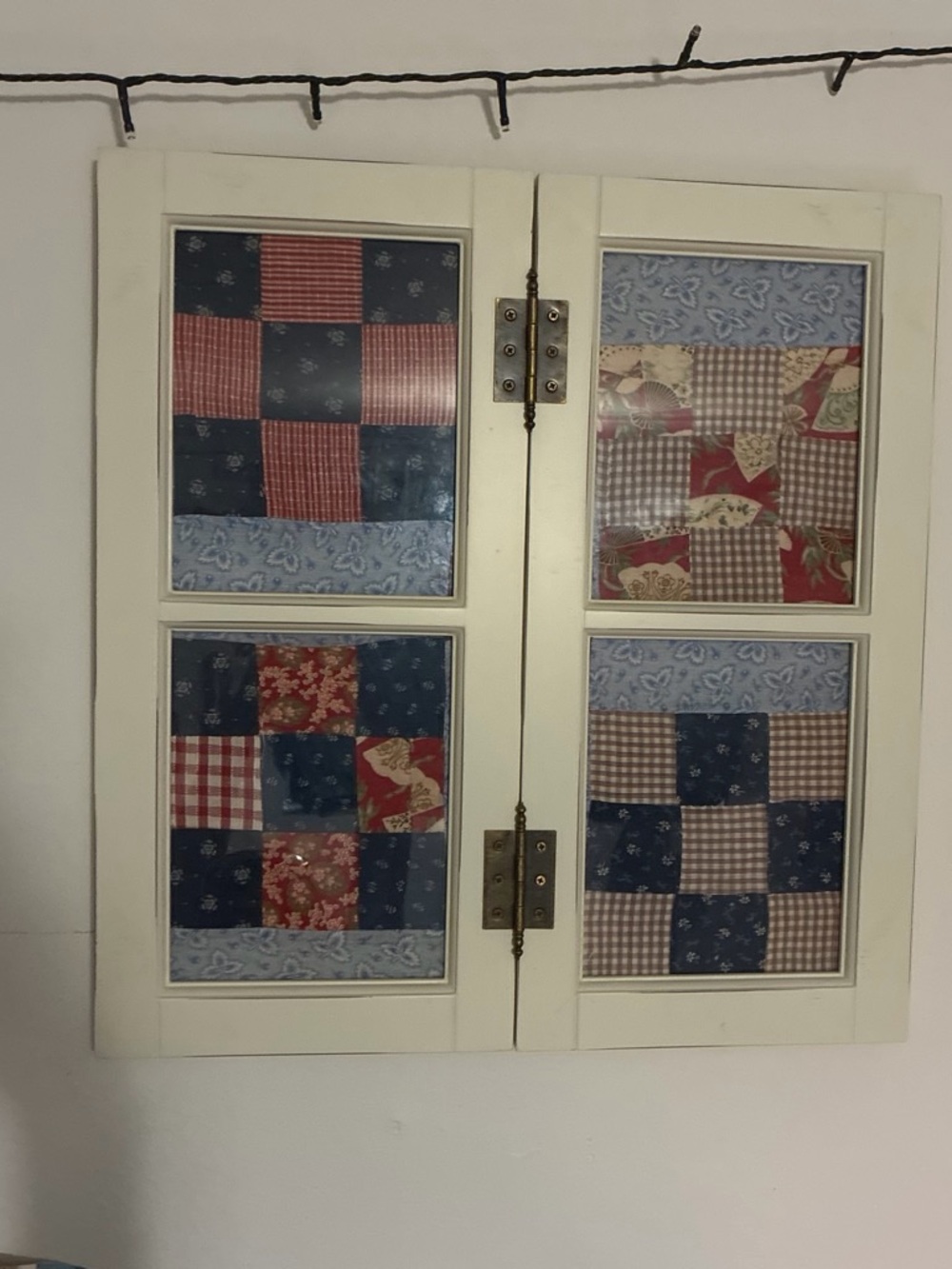 Kohl's Cream Wall Cabinet with Blue and Red Patchwork Inserts